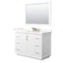 Wyndham Collection Strada 48" Free Standing Single Basin Vanity Set with Cabinet, Quartz Vanity Top, and Framed Mirror White / Giotto Quartz Top / Satin Bronze Hardware