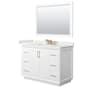 Wyndham Collection Strada 48" Free Standing Single Basin Vanity Set with Cabinet, Quartz Vanity Top, and Framed Mirror White / White Quartz Top / Satin Bronze Hardware