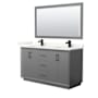 Wyndham Collection Strada 60" Free Standing Double Basin Vanity Set with Cabinet, Quartz Vanity Top, and Framed Mirror Dark Gray / Giotto Quartz Top / Matte Black Hardware