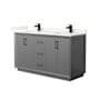 Wyndham Collection Strada 60" Free Standing Double Basin Vanity Set with Cabinet and Quartz Vanity Top Dark Gray / Giotto Quartz Top / Matte Black Hardware