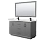 Wyndham Collection Strada 60" Free Standing Double Basin Vanity Set with Cabinet, Quartz Vanity Top, and Framed Mirror Dark Gray / White Quartz Top / Matte Black Hardware