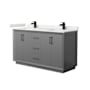 Wyndham Collection Strada 60" Free Standing Double Basin Vanity Set with Cabinet and Quartz Vanity Top Dark Gray / White Quartz Top / Matte Black Hardware