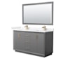 Wyndham Collection Strada 60" Free Standing Double Basin Vanity Set with Cabinet, Cultured Marble Vanity Top, and Framed Mirror Dark Gray / Carrara Cultured Marble Top / Satin Bronze Hardware
