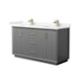 Wyndham Collection Strada 60" Free Standing Double Basin Vanity Set with Cabinet and Cultured Marble Vanity Top Dark Gray / Carrara Cultured Marble Top / Satin Bronze Hardware