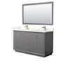 Wyndham Collection Strada 60" Free Standing Double Basin Vanity Set with Cabinet, Quartz Vanity Top, and Framed Mirror Dark Gray / Giotto Quartz Top / Satin Bronze Hardware
