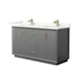 Wyndham Collection Strada 60" Free Standing Double Basin Vanity Set with Cabinet and Quartz Vanity Top Dark Gray / Giotto Quartz Top / Satin Bronze Hardware