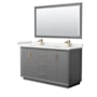 Wyndham Collection Strada 60" Free Standing Double Basin Vanity Set with Cabinet, Quartz Vanity Top, and Framed Mirror Dark Gray / White Quartz Top / Satin Bronze Hardware