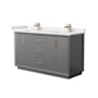 Wyndham Collection Strada 60" Free Standing Double Basin Vanity Set with Cabinet and Quartz Vanity Top Dark Gray / White Quartz Top / Satin Bronze Hardware