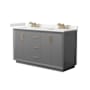 Wyndham Collection Strada 60" Free Standing Double Basin Vanity Set with Cabinet and Quartz Vanity Top Dark Gray / White Quartz Top / Satin Bronze Hardware