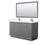 Wyndham Collection Strada 60" Free Standing Double Basin Vanity Set with Cabinet, Cultured Marble Vanity Top, and Framed Mirror Dark Gray / Carrara Cultured Marble Top / Brushed Nickel Hardware