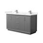 Wyndham Collection Strada 60" Free Standing Double Basin Vanity Set with Cabinet and Cultured Marble Vanity Top Dark Gray / Carrara Cultured Marble Top / Brushed Nickel Hardware