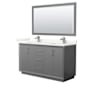 Wyndham Collection Strada 60" Free Standing Double Basin Vanity Set with Cabinet, Quartz Vanity Top, and Framed Mirror Dark Gray / Giotto Quartz Top / Brushed Nickel Hardware