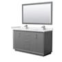 Wyndham Collection Strada 60" Free Standing Double Basin Vanity Set with Cabinet, Cultured Marble Vanity Top, and Framed Mirror Dark Gray / White Cultured Marble Top / Brushed Nickel Hardware