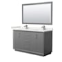 Wyndham Collection Strada 60" Free Standing Double Basin Vanity Set with Cabinet, Quartz Vanity Top, and Framed Mirror Dark Gray / White Quartz Top / Brushed Nickel Hardware