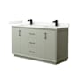 Wyndham Collection Strada 60" Free Standing Double Basin Vanity Set with Cabinet and Quartz Vanity Top Light Green / Giotto Quartz Top / Matte Black Hardware