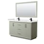 Wyndham Collection Strada 60" Free Standing Double Basin Vanity Set with Cabinet, Quartz Vanity Top, and Framed Mirror Light Green / White Quartz Top / Matte Black Hardware
