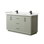 Wyndham Collection Strada 60" Free Standing Double Basin Vanity Set with Cabinet and Quartz Vanity Top Light Green / White Quartz Top / Matte Black Hardware
