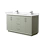 Wyndham Collection Strada 60" Free Standing Double Basin Vanity Set with Cabinet and Cultured Marble Vanity Top Light Green / Carrara Cultured Marble Top / Brushed Nickel Hardware
