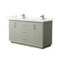 Wyndham Collection Strada 60" Free Standing Double Basin Vanity Set with Cabinet and Quartz Vanity Top Light Green / Giotto Quartz Top / Brushed Nickel Hardware
