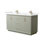 Wyndham Collection Strada 60" Free Standing Double Basin Vanity Set with Cabinet and Cultured Marble Vanity Top Light Green / Carrara Cultured Marble Top / Satin Bronze Hardware