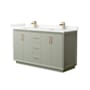 Wyndham Collection Strada 60" Free Standing Double Basin Vanity Set with Cabinet and Quartz Vanity Top Light Green / Giotto Quartz Top / Satin Bronze Hardware