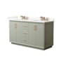 Wyndham Collection Strada 60" Free Standing Double Basin Vanity Set with Cabinet and Quartz Vanity Top Light Green / Giotto Quartz Top / Satin Bronze Hardware