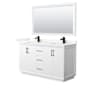 Wyndham Collection Strada 60" Free Standing Double Basin Vanity Set with Cabinet, Quartz Vanity Top, and Framed Mirror White / Giotto Quartz Top / Matte Black Hardware