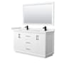 Wyndham Collection Strada 60" Free Standing Double Basin Vanity Set with Cabinet, Quartz Vanity Top, and Framed Mirror White / White Quartz Top / Matte Black Hardware