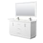 Wyndham Collection Strada 60" Free Standing Double Basin Vanity Set with Cabinet, Quartz Vanity Top, and Framed Mirror White / Giotto Quartz Top / Brushed Nickel Hardware