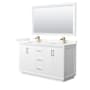Wyndham Collection Strada 60" Free Standing Double Basin Vanity Set with Cabinet, Quartz Vanity Top, and Framed Mirror White / Giotto Quartz Top / Satin Bronze Hardware