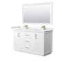 Wyndham Collection Strada 60" Free Standing Double Basin Vanity Set with Cabinet, Cultured Marble Vanity Top, and Framed Mirror White / White Cultured Marble Top / Satin Bronze Hardware