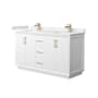 Wyndham Collection Strada 60" Free Standing Double Basin Vanity Set with Cabinet and Cultured Marble Vanity Top White / White Cultured Marble Top / Satin Bronze Hardware
