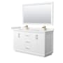 Wyndham Collection Strada 60" Free Standing Double Basin Vanity Set with Cabinet, Quartz Vanity Top, and Framed Mirror White / White Quartz Top / Satin Bronze Hardware