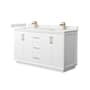 Wyndham Collection Strada 60" Free Standing Double Basin Vanity Set with Cabinet and Quartz Vanity Top White / White Quartz Top / Satin Bronze Hardware