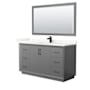Wyndham Collection Strada 60" Free Standing Single Basin Vanity Set with Cabinet, Quartz Vanity Top, and Framed Mirror Dark Gray / Giotto Quartz Top / Matte Black Hardware