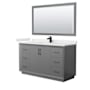 Wyndham Collection Strada 60" Free Standing Single Basin Vanity Set with Cabinet, Quartz Vanity Top, and Framed Mirror Dark Gray / White Quartz Top / Matte Black Hardware