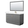 Wyndham Collection Strada 60" Free Standing Single Basin Vanity Set with Cabinet, Cultured Marble Vanity Top, and Framed Mirror Dark Gray / Carrara Cultured Marble Top / Satin Bronze Hardware