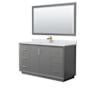 Wyndham Collection Strada 60" Free Standing Single Basin Vanity Set with Cabinet, Marble Vanity Top, and Framed Mirror Dark Gray / Satin Bronze Hardware