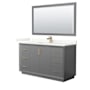 Wyndham Collection Strada 60" Free Standing Single Basin Vanity Set with Cabinet, Quartz Vanity Top, and Framed Mirror Dark Gray / Giotto Quartz Top / Satin Bronze Hardware