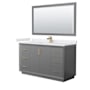 Wyndham Collection Strada 60" Free Standing Single Basin Vanity Set with Cabinet, Cultured Marble Vanity Top, and Framed Mirror Dark Gray / White Cultured Marble Top / Satin Bronze Hardware