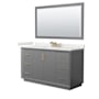 Wyndham Collection Strada 60" Free Standing Single Basin Vanity Set with Cabinet, Quartz Vanity Top, and Framed Mirror Dark Gray / White Quartz Top / Satin Bronze Hardware