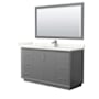 Wyndham Collection Strada 60" Free Standing Single Basin Vanity Set with Cabinet, Quartz Vanity Top, and Framed Mirror Dark Gray / Giotto Quartz Top / Brushed Nickel Hardware