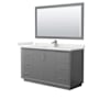 Wyndham Collection Strada 60" Free Standing Single Basin Vanity Set with Cabinet, Quartz Vanity Top, and Framed Mirror Dark Gray / White Quartz Top / Brushed Nickel Hardware