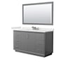 Wyndham Collection Strada 60" Free Standing Single Basin Vanity Set with Cabinet, Quartz Vanity Top, and Framed Mirror Dark Gray / White Quartz Top / Brushed Nickel Hardware