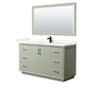 Wyndham Collection Strada 60" Free Standing Single Basin Vanity Set with Cabinet, Quartz Vanity Top, and Framed Mirror Light Green / Giotto Quartz Top / Matte Black Hardware