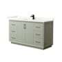 Wyndham Collection Strada 60" Free Standing Single Basin Vanity Set with Cabinet and Quartz Vanity Top Light Green / Giotto Quartz Top / Matte Black Hardware