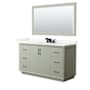 Wyndham Collection Strada 60" Free Standing Single Basin Vanity Set with Cabinet, Quartz Vanity Top, and Framed Mirror Light Green / Giotto Quartz Top / Matte Black Hardware