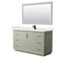 Wyndham Collection Strada 60" Free Standing Single Basin Vanity Set with Cabinet, Quartz Vanity Top, and Framed Mirror Light Green / White Quartz Top / Matte Black Hardware