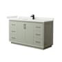 Wyndham Collection Strada 60" Free Standing Single Basin Vanity Set with Cabinet and Quartz Vanity Top Light Green / White Quartz Top / Matte Black Hardware