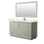 Wyndham Collection Strada 60" Free Standing Single Basin Vanity Set with Cabinet, Quartz Vanity Top, and Framed Mirror Light Green / White Quartz Top / Brushed Nickel Hardware